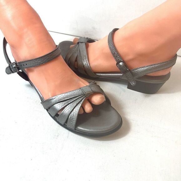 SAS Womens 7.5M Tripad Comfort Leather Sandals Sling Back Metallic Gray Low Heel - Picture 1 of 9